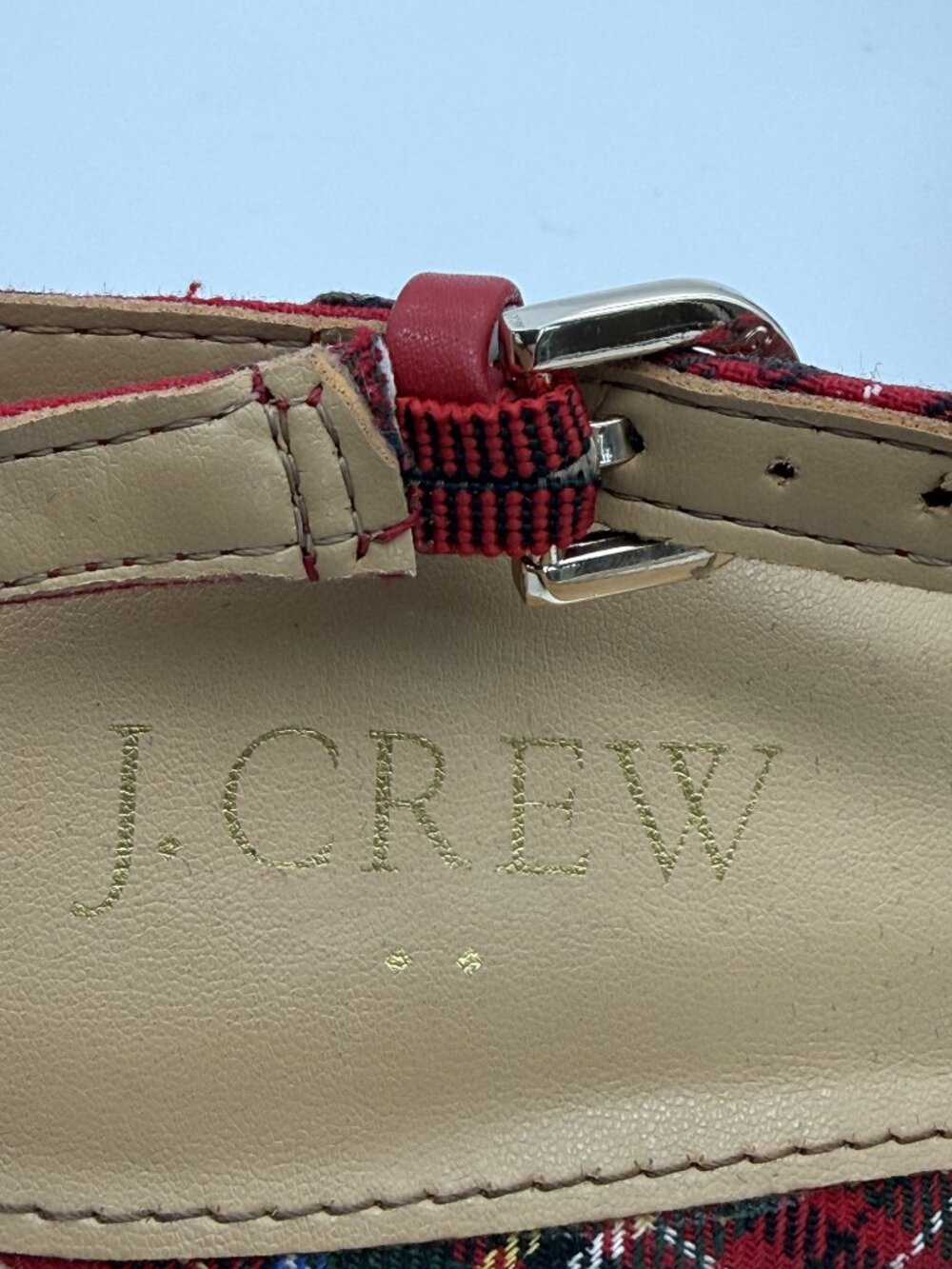 J.Crew Red Tartan Plaid Cap Toe Slingback Block Heel Pumps Size 7.5 - Picture 7 of 9